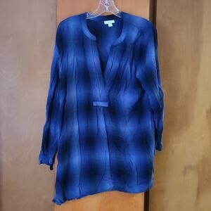 Womens J Jill Gauzed Plaid Shirt Tunic Blue/ Black Medium Casual